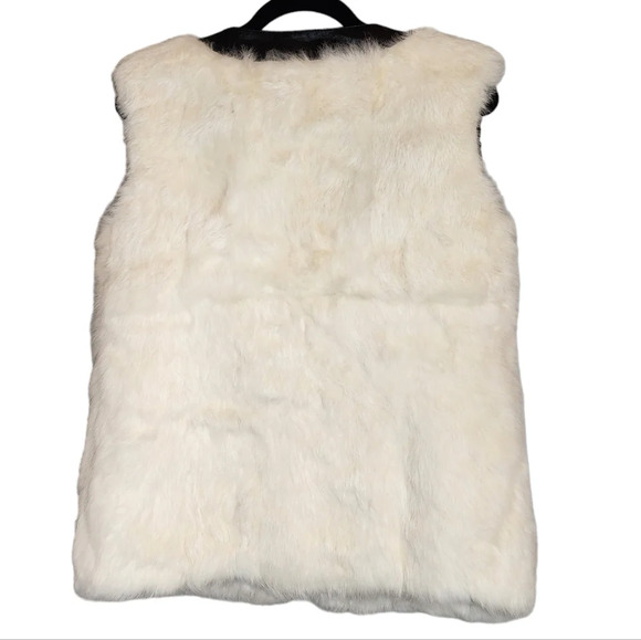 Saks Fifth Avenue Rabbit Fur Leather Zip Vest Women's Size Large Pockets - Picture 12 of 16